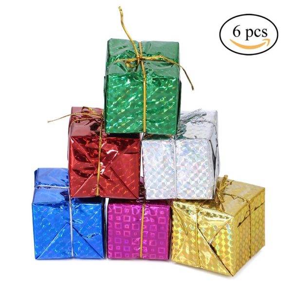 Supla 24 Pcs Assorted Color Foil Boxes 2" Foil Gift Boxes Mini Tree Ornaments Christmas gifts