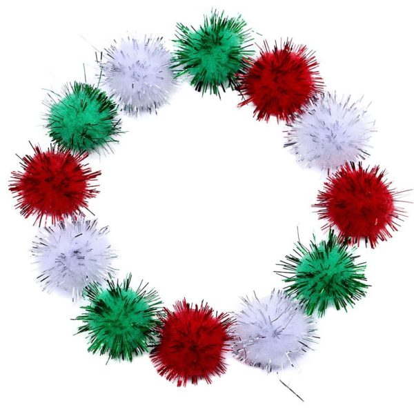 Supla 120 Pcs Christmas Pom Pom 20mm Shiny PomPoms Craft Pom Pom Glitter Pom Assorted Pack Pom Poms Craft Pom Pom - Image 3