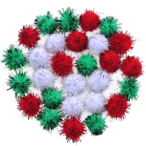 Supla 120 Pcs Christmas Pom Pom 20mm Shiny PomPoms Craft Pom Pom Glitter Pom Assorted Pack Pom Poms Craft Pom Pom - Image 4