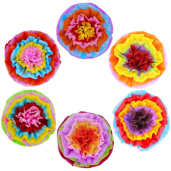 Supla 6 Pcs Fiesta Tissue Paper Flowers Pom Poms Ball Tissue Paper Pom Poms Flowers 15.4" in Diam for Birthday Wedding Fiesta Cinco De Mayo Mexican Rainbow Theme Party