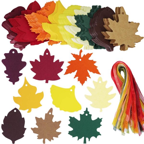 Supla 180 PCS 9 Styles Maple Leaf Die Cuts Leaf Cut Outs with Holes Hang Tags with Strings Attached Favor Tags Gift Tags Treats Tags with Ribbons for Fall Wedding Halloween Party Wishing Tree